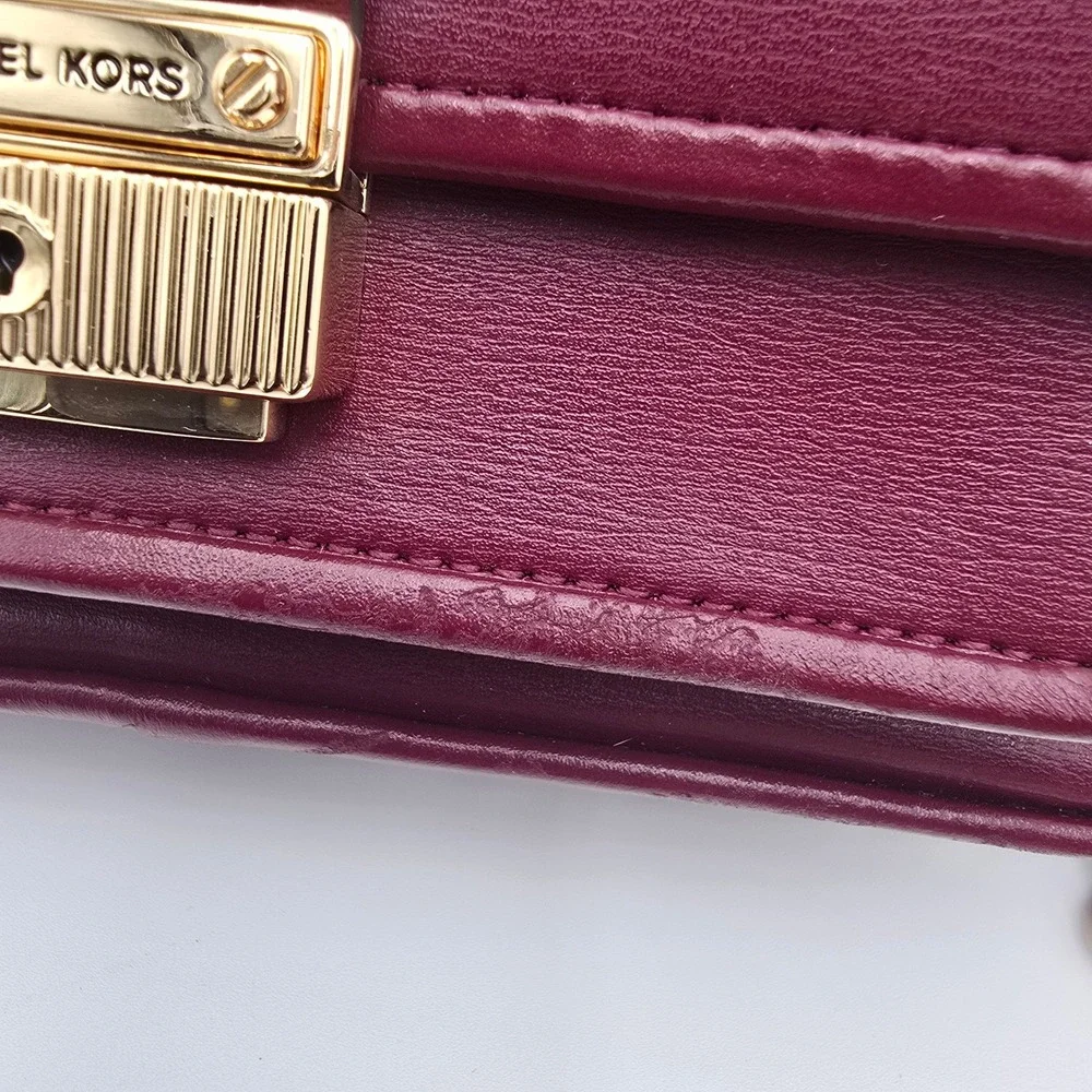 Michael‎ Kors Burgundy Leather Convertible Crossbody Shoulder Bag Gold Hardware